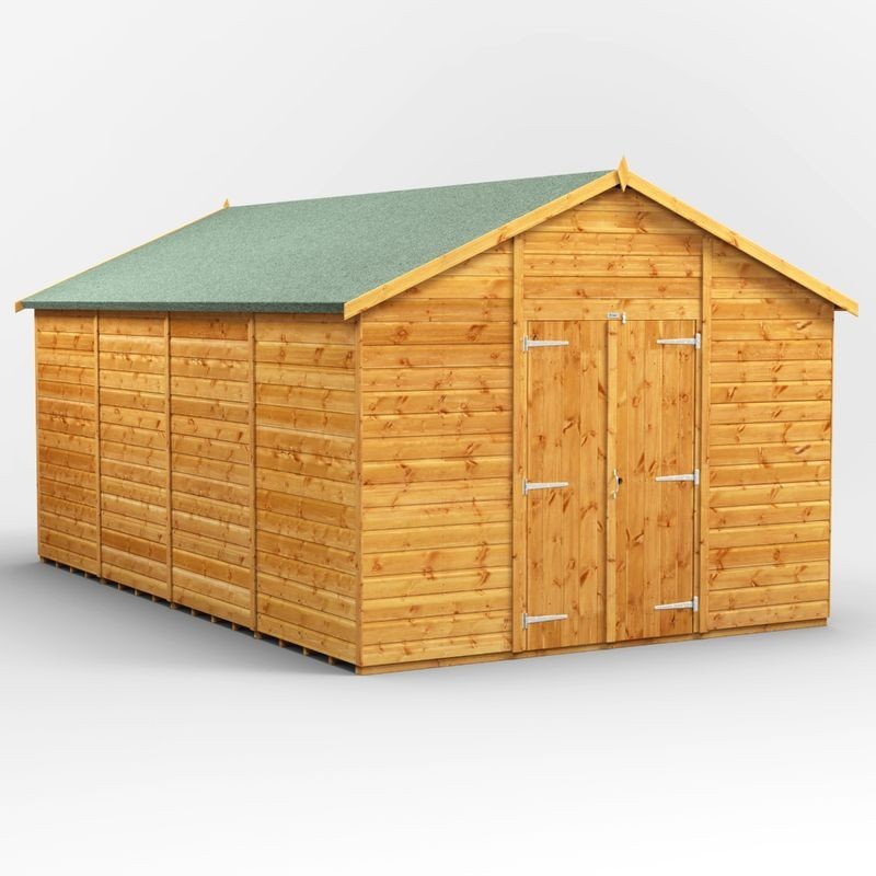 16 x 10 Power Apex Windowless Double Door Shed