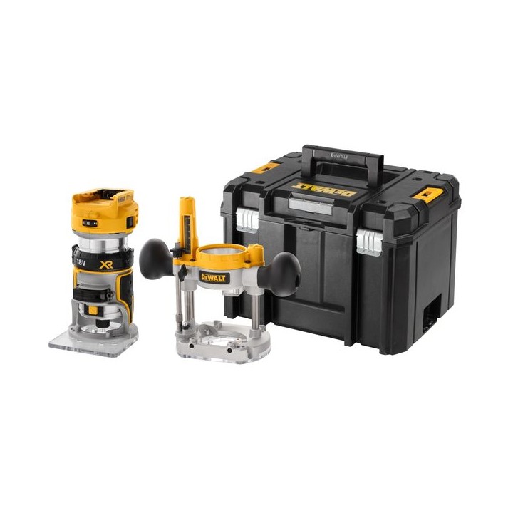 Dewalt 18v Xr Brushless 1/4in (8mm) Router Fixed & Plunge Bases - Bare Unit