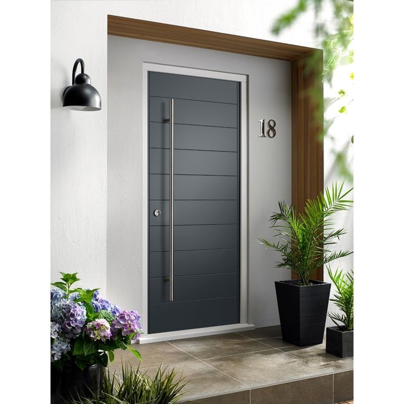 Oslo External Grey Hardwood Veneer Door 1981 x 838 x 44mm and Frame