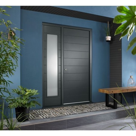 Oslo External Grey Hardwood Veneer Door 1981 x 838 x 44mm and Frame with Side Light 457mm Reversible
