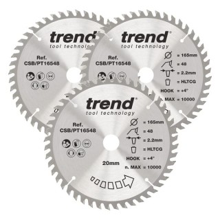 Trend Laminate / HPL Circular Saw Blade 165mm x 20mm x 48T Pack Of 3