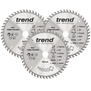 Trend Wood Circular Saw Blade 160mm x 20 x 24/48T Pack Of 3