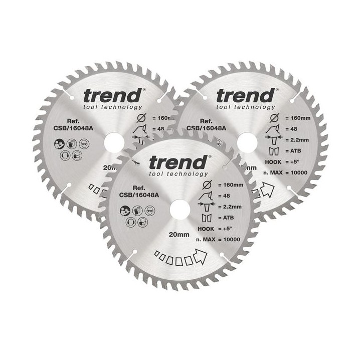 Trend Wood Circular Saw Blade 160mm x 20 x 24/48T Pack Of 3