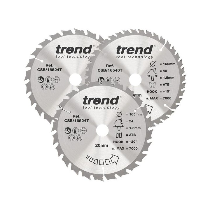 Trend Craft 165mm Diameter Mixed Saw Blades Pack Of 3