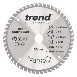Trend Craft Thin Kerf Circular Saw Blade 165 x 52T x 20mm CSB/16552T