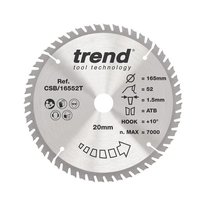 Trend Craft Thin Kerf Circular Saw Blade 165 x 52T x 20mm CSB/16552T