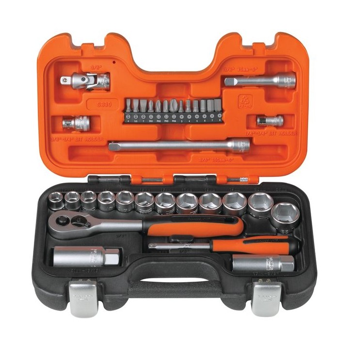 Bahco 1/4 + 3/8 Square Drive Socket Set 33 Piece BAHS330