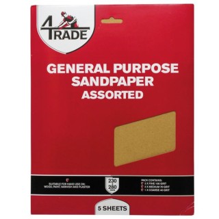 4Trade General Purpose Sandpaper Fine Packs of 5