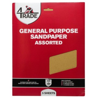 4Trade General Purpose Sandpaper 5 Pack Assorted