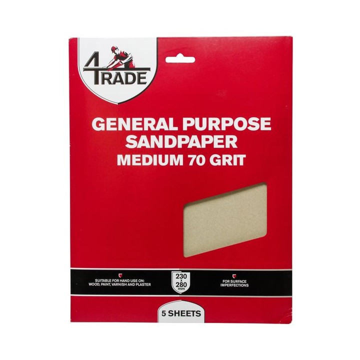 4Trade General Purpose Sandpaper 5 Pack Medium