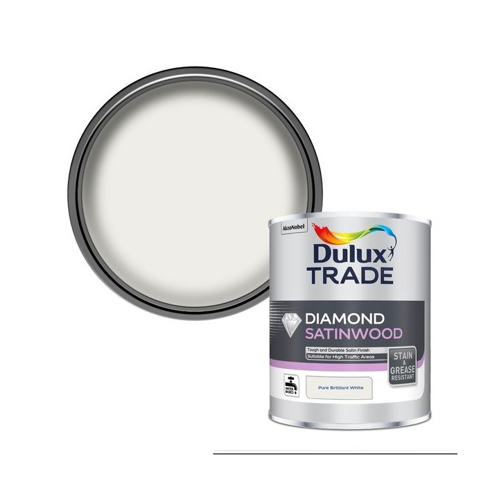 Dulux Trade Diamond Satinwood Paint - 1L Pure Brilliant White