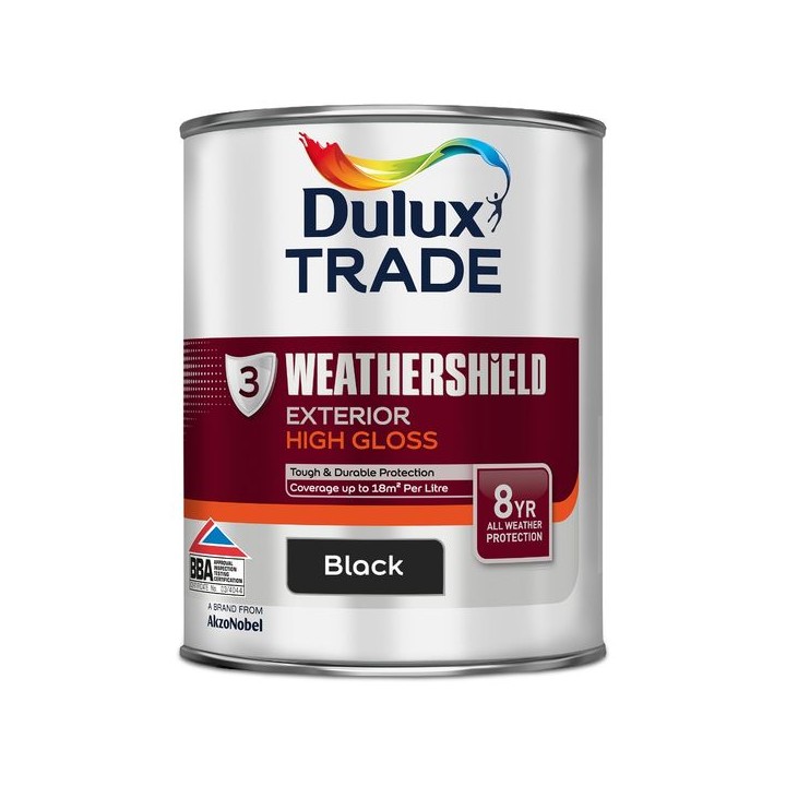 Dulux Trade Weathershield Exterior High Gloss Paint 1L Black