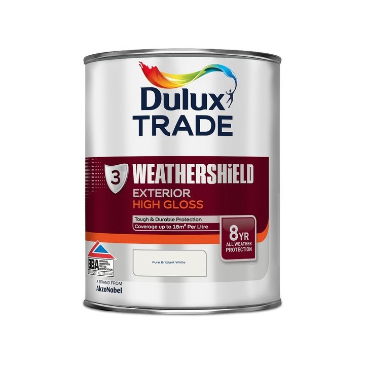 Dulux Trade Weathershield Gloss Paint  1L Pure Brilliant White