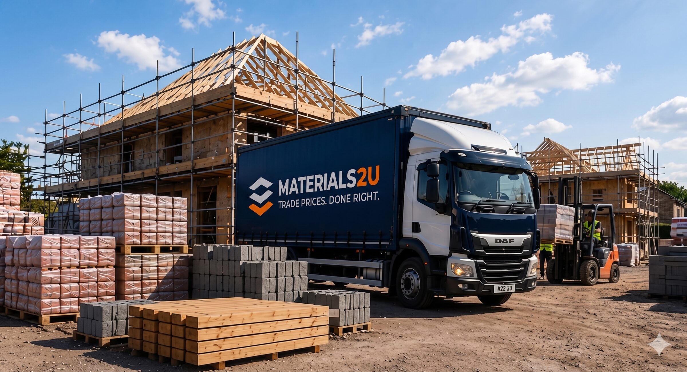 Materials2U delivery truck on a building site